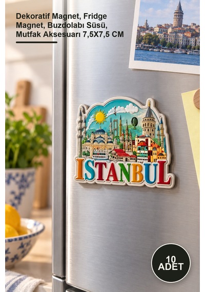 10 Adet İstanbul Temalı Silikon Buzdolabı Mıknatısı Dekoratif Magnet, Fridge Magnet, Buzdolabı Süsü, Mutfak Aksesuarı 7,5x7,5 Cm 1