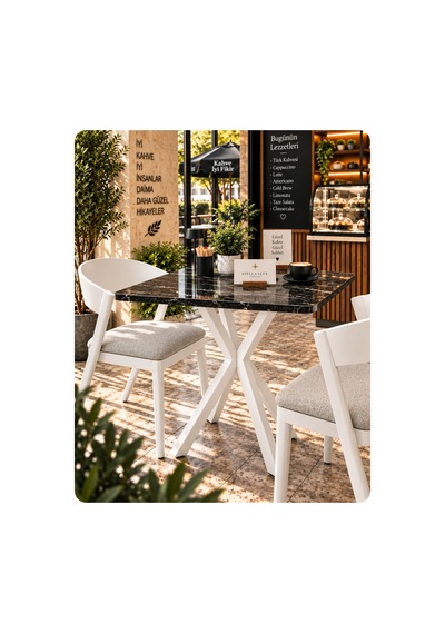 Mutfak Cafe Balkon Bahçe Restoran Yemek Masası 70x70 Beyaz Siyah Traverten Kare Mermer Desen - Beyaz Mermer Desen - Beyaz Mutfak Cafe Balkon Bahçe Restoran Yemek Masası 70x70 Beyaz Siyah Traverten Kare Mermer Desen - Beyaz Mermer Desen - Beyaz