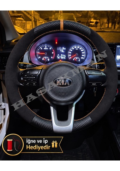 Kia Stonic Dikme Direksiyon Kılıfı Alcantara Süet Mat Karbon Taba Yüzük Ve Dikiş 2017-2026