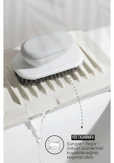 Elastik Musluk Matı Su Tutucu Düzenleyici Kaydırmaz Taban Organizer Mutfak Banyo Lavabo Beyaz