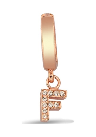 F Harfi Sallantılı 925 Ayar Gümüş Rose Tek Küpe - 12079602 Rose Gold