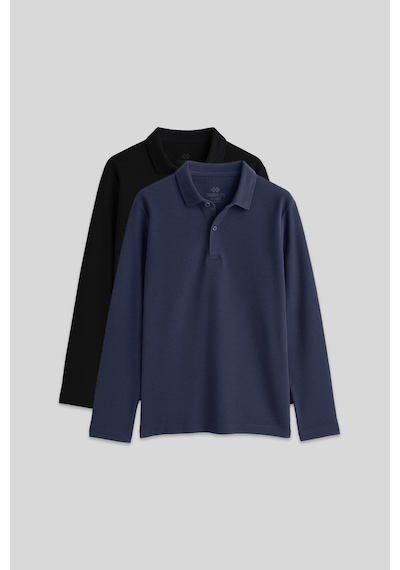 Basic Polo Yaka 2li Paket Siyah-lacivert Unisex Çocuk T-shirt - 11170 Siyah - Saks