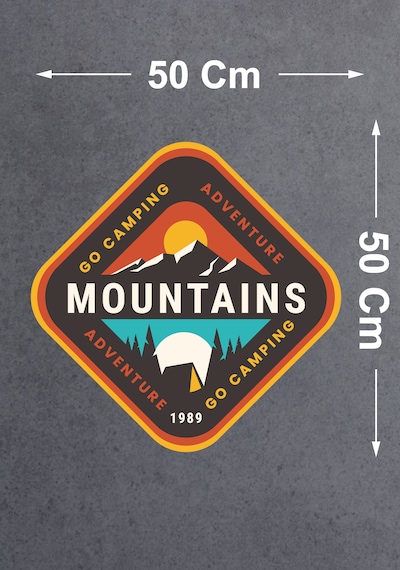Dağ Kamp Ve Macera Sticker - Camping Adventure Mountains Sticker - Araba Oto Motosiklet Karavan Cam Sticker - 00114 50x50 Cm