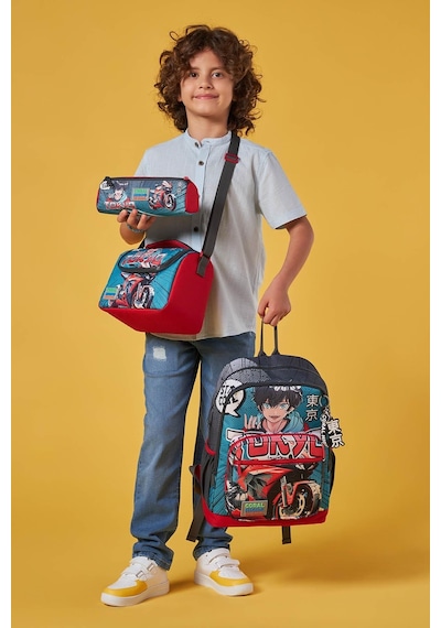 Coral High Kids Gri Nefti Anime Motorsiklet Desenli 3 Lü Okul Çanta Seti Set0123764