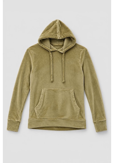 Markapia Kadın Kapüşonlu Cepli Yumuşak Kadife Dokulu Sweatshirt Sarı