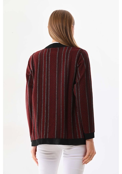 Sistas Kadın Desenli Önü Açık Ceket 23958 Bordo
