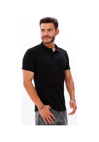 Erkek Polo Yaka Doubleface Tshırt Siyah
