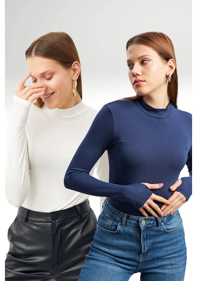 Hiccup Bıpantolon Kadın 2'li Cut Out Detaylı Yarım Balıkçı Yaka Body Çok Renkli 04