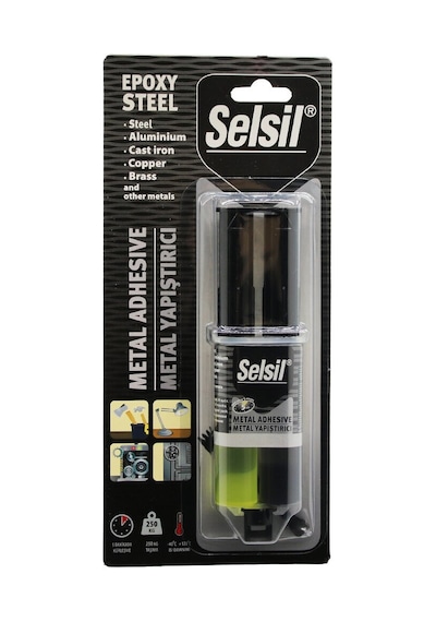 Selsil Epoxy Steel Metal Şırınga Epoksi Yapıştırıcı 28gr. Metal - Çelik - Alüminyum - Ahşap - Plastik