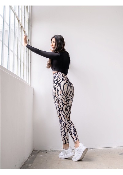 Lismina Bakır Gölgeli Siyah Beyaz Zebra Desen Spor Tayt Beyaz - Siyah
