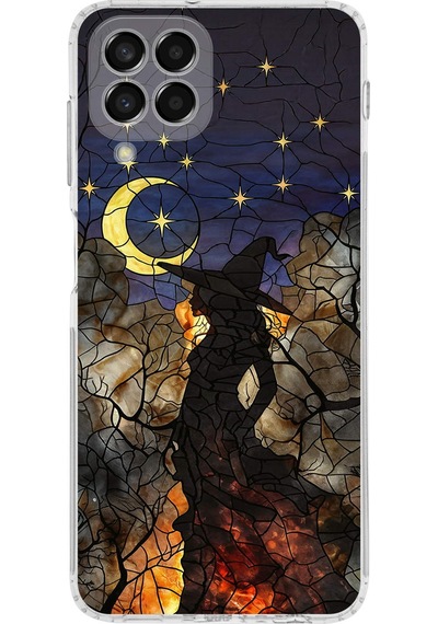 Printify Samsung Galaxy M33 İle Uyumlu Vitray Cadı Saati Tasarımlı Şeffaf Silikon Kılıf Şeffaf
