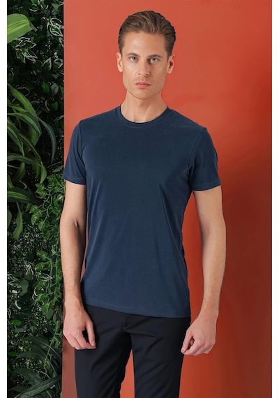 Efor Slim Fit Bisiklet Yaka %100 Pamuk Lacivert Tişört Ts 878 Lacivert
