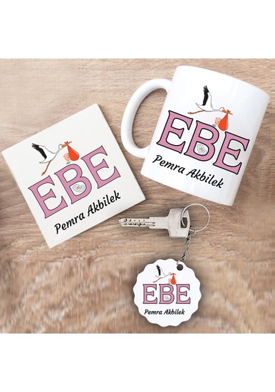 Ebe Hediye Seti Kupa Bardak+Altlık+Anahtarlık