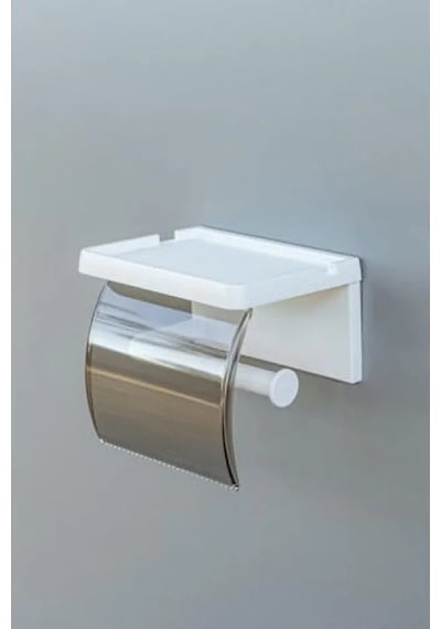 Yapışkanlı Kapaklı Tuvalet Kağıdı Askısı - Beyaz 16.5 x 12.2 x 11.2 CM