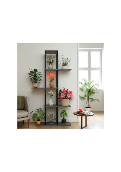 5 Raflı Dekoratif Bitki Standı Sökülebilir Kolay Kurulum Saksı Rafı Salon Balkon Çiçeklik Organizer Antrasit