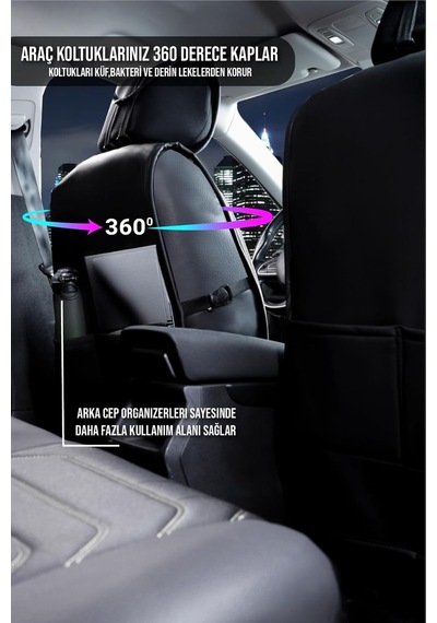 Jeep Renegade İle Uyumlu Lüx Deri Oto Koltuk Kılıfı Ön Arka Takım Eagle Tam Siyah