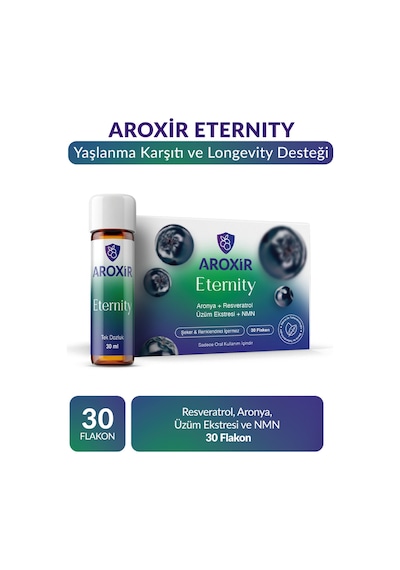 Aroxir Eternıty Yaşlanma Karşıtı ve Longevity Desteği Resveratrol Aronya Üzüm Ekstresi ve Nmn 30 x 30 ML