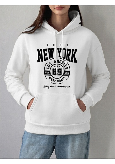 Startmore Startmorenew York Batı Yakası Baskı Kapüşonlular Kadın Kış Polar Sıcak Kazaklar Temelleri Cep Tişörtü Beyaz