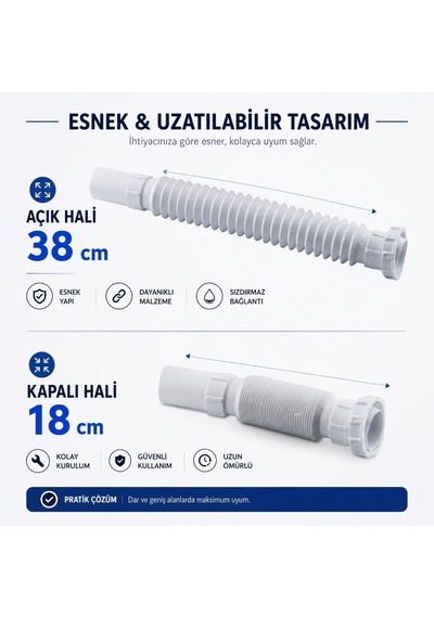 Lexroo Çift Giderli Pis Su Sökülebilir Tas'lı Sifon Körüklü Temizlenebilir Mutfak Banyo Lavabo Standart