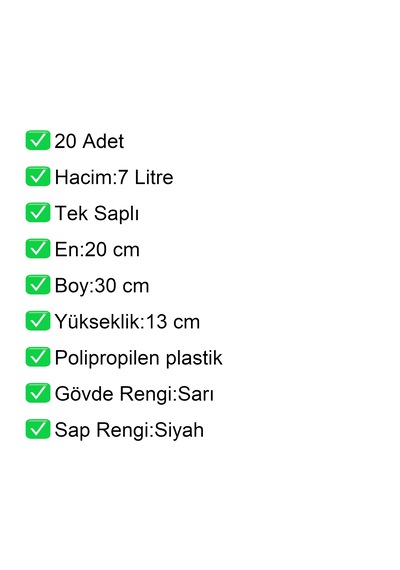 Kozmetik Ve Bijuteri Plastik Alışveriş El Sepeti 7 Litre Sarı 20 Adet / En:20 Boy:30 Yükseklik:13 Cm Sarı