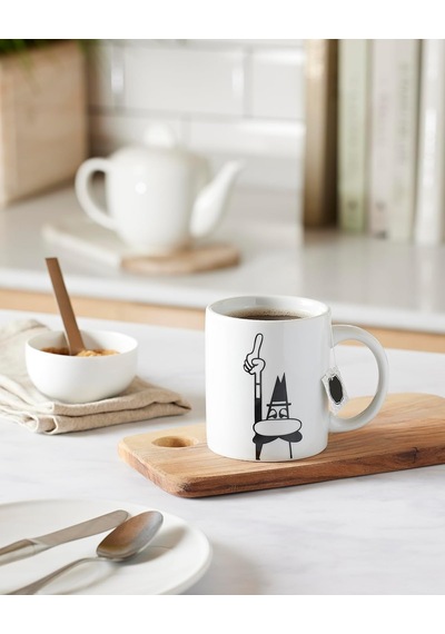 Kupa - Mug - 250ml - İkonik Bıyıklı Adam Desenli - Porselen Beyaz - Çok Renkli