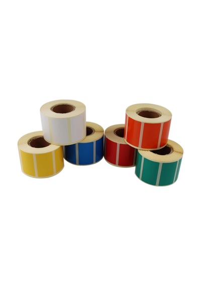 Kuşe Renk Baskılı Etiket 50mm X 30mm Ölçülerinde 1000 Adet 40mm Kuka Çapında Kendinden Yapışkanlı Rulo Etiket Mavi Diğer