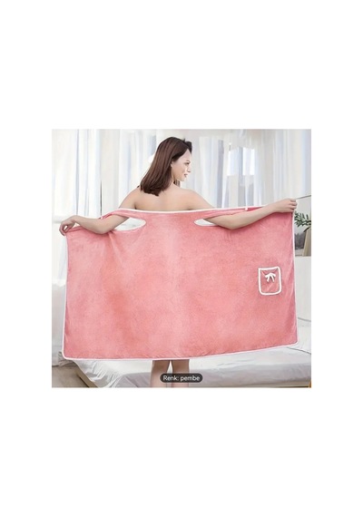 Chengdu 1 Adet Kadın Lüks Yumuşak Emici Bornoz - 300g/ Kalın Peluş Bornoz İle Sevimli Düğme Pembe