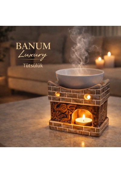 Banum Luxury Şık Seramik Fil Desenli Bej Buhurdanlık Tütsülük