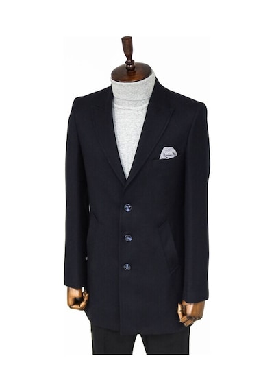 Wessi Kaşe Slim Fit Geniş Yaka Gri Erkek Kaban 001