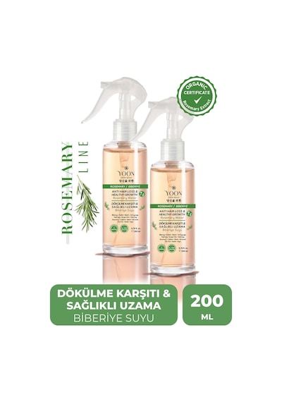Yoon 2'li Saç Dökülme Karşıtı, Hızlı Saç Uzatma, Biberiyeli Saç Bakım Suyu 2x200 Ml
