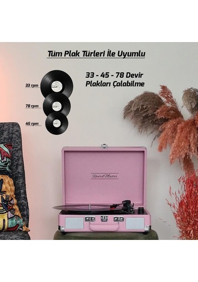 St14012 Retro Pikap - Pembe - Bluetooth Ve Şarj Özellikli - Tüm Plakları Çalabilme