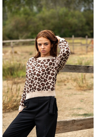 Verdeblanco Leopar Desenli Tüylü Kazak Leopar