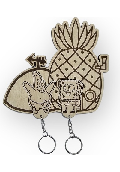 Süngerbob Ve Ananas Ev Ahşap Anahtarlık Çok Renkli