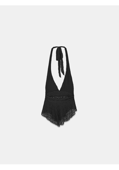 Dilvin 21228 Dantel Halter Yaka Top-siyah