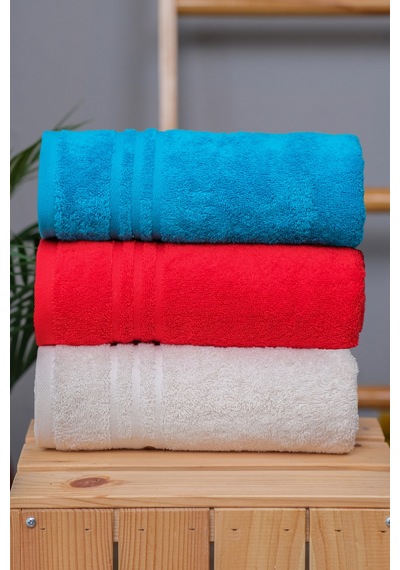%100 Organik Pamuk Milano Premium Antbakteriyel 50x100 Cm 3'lü El Ve Yüz Havlu Seti Turkuaz-kırmızı-krem