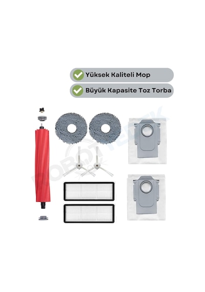 Roborock Qrevo Maxv / Qrevo Pro / Qrevo S Uyumlu Ana Fırça, Hepa Filtre,beyaz Yan Fırça, Mop,toz Torbası 9 Parça