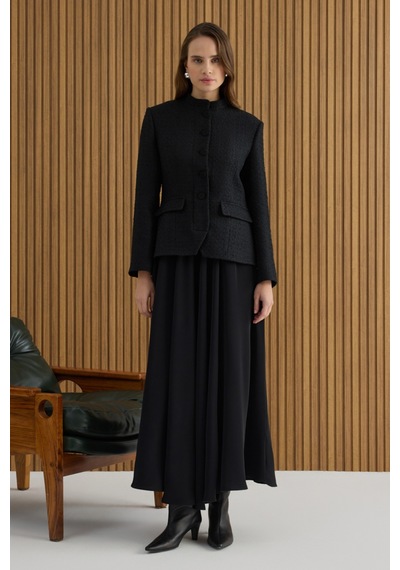 Aker Siyah Tweed Ceket Görünümlü Crep Etekli Elbise Siyah Siyah