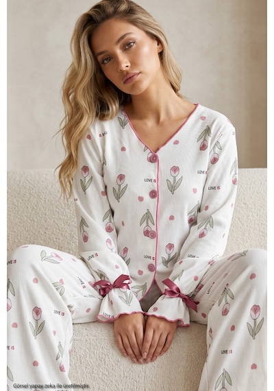 Siyah İnci Desenli Bürümcük-krınkıl Kurdele Detaylı Düğmeli Hırka Pijama Takım 26223921 Ekru Pembe Lale Siyah İnci Desenli Bürümcük-krınkıl Kurdele Detaylı Düğmeli Hırka Pijama Takım 26223921 Ekru Pembe Lale