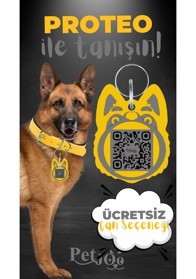 Petjoo 24.Proteo Gri-Sarı Qr'lı Köpek Künyesi