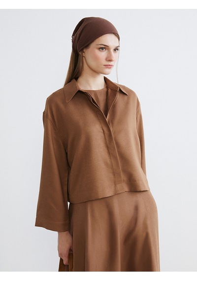Lcw Modest Kahverengi Oversize Kadın Süet Görünümlü Gömlek