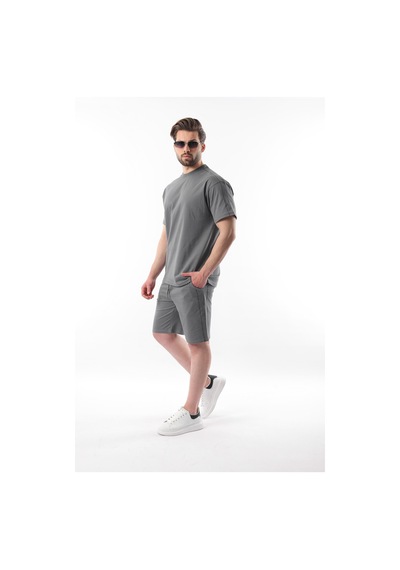 Madmext Füme Overfit Baskılı Erkek Şort T-shirt Takım E7302 Füme