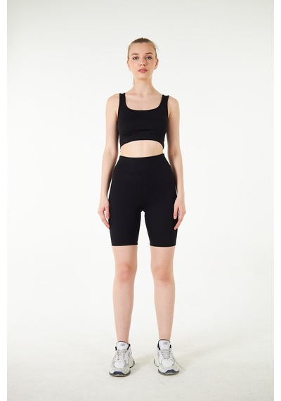 Thiff Gymwear Antrasit Yüksek Bel Toparlayıcı Kısa Şort Spor Fitilli Biker Tayt Siyah