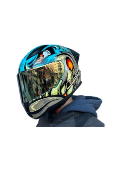 Gold Vizör + Spoiler + Ls2 Rapid 2 Kask Mor Neo Mavi