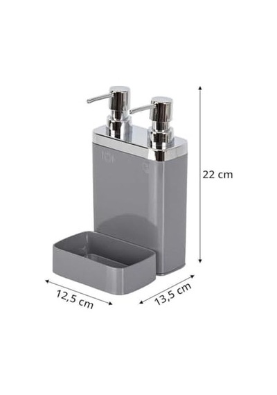 Gri Sünger Hazneli Mutfak Sıvı Sabunluk 300 Ml Ve Bulaşık Deterjanlık 500 Ml 000 Açık Krem