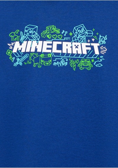Mavi - Minecraft Baskılı Kapüşonlu Mavi Sweatshirt 6s10180-70907 Mavi