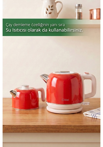 Kiwi Ktm2921 Retro Paslanmaz Çelik Çay Makinesi - Kırmızı