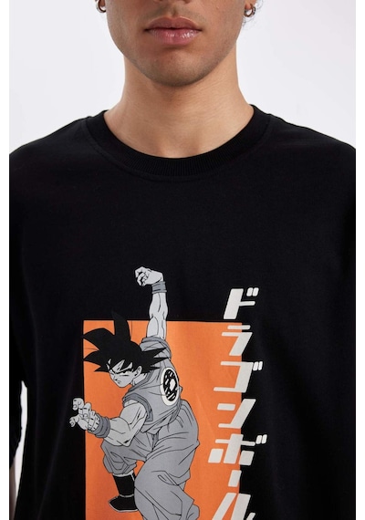 DeFacto %100 Pamuk Dragon Ball Loose Fit Bisiklet Yaka Sırt Baskılı Kısa Kollu Tişört C6526AX24AUBK81