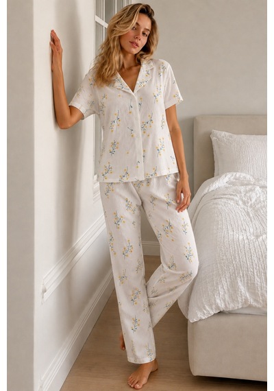 Kadın Loose Kalıp Pamuklu Çok Renkli Pijama Takımı
