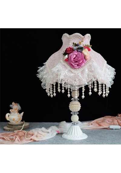İpek Pudra Pembe Kadife Kumaş Gece Lambası Abajur Salon Ve Yatak Odası Dekorasyon Vintage Ab0014p