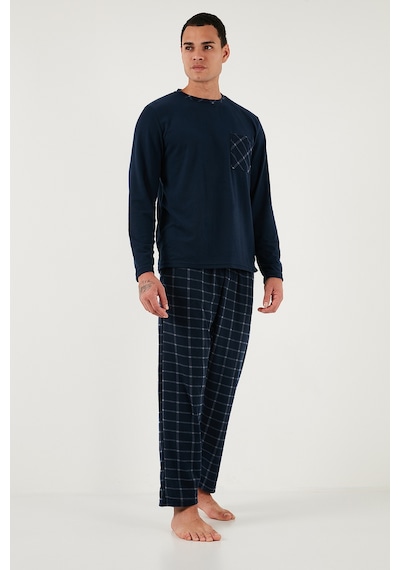 Buratti Kareli Yumuşak Dokulu Regular Fit Uzun Kollu Erkek Pijama Takımı 609611060 Lacivert